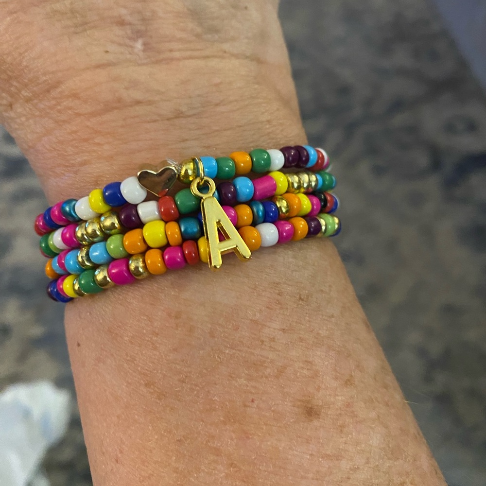 Colorful Beaded initial Bracelet stack Set - Picture 3 of 3